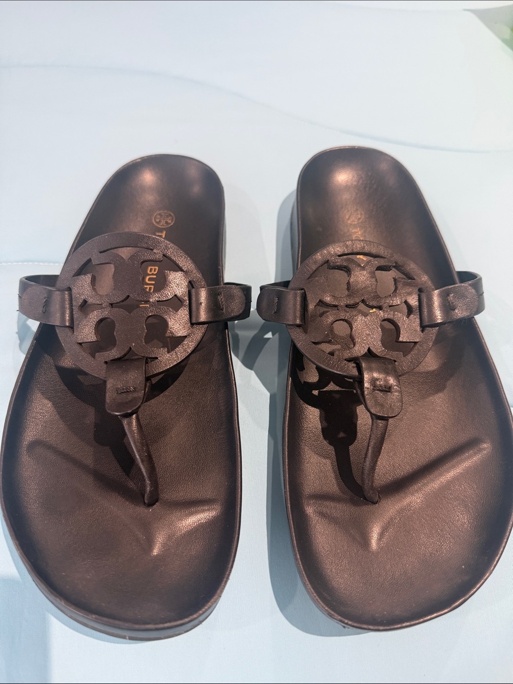 Tory Burch Black Leather Logo Thong Sandals